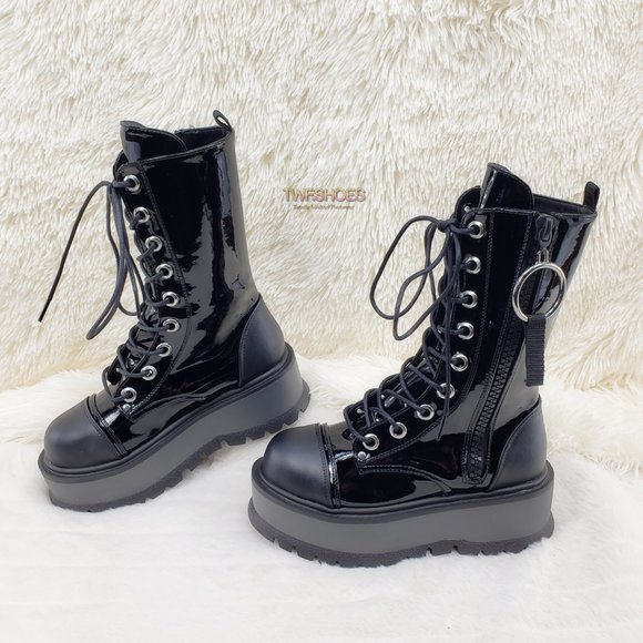 Patent Matte Platform Mid Calf Goth Punk Boots - Picture 14 of 14